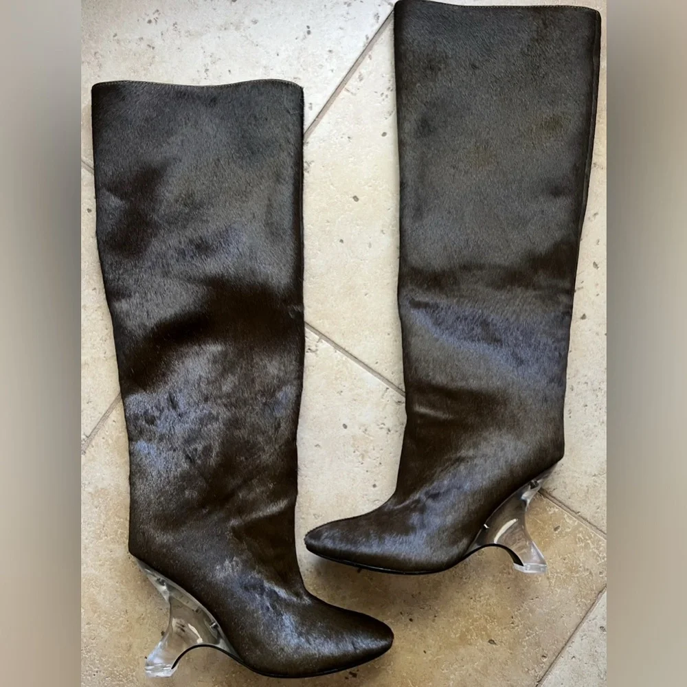 Jeffrey Campbell MODIFIED F CALF HAIR LUCITE Knee High Boots US 8.5 New $400 - Picture 2 of 10